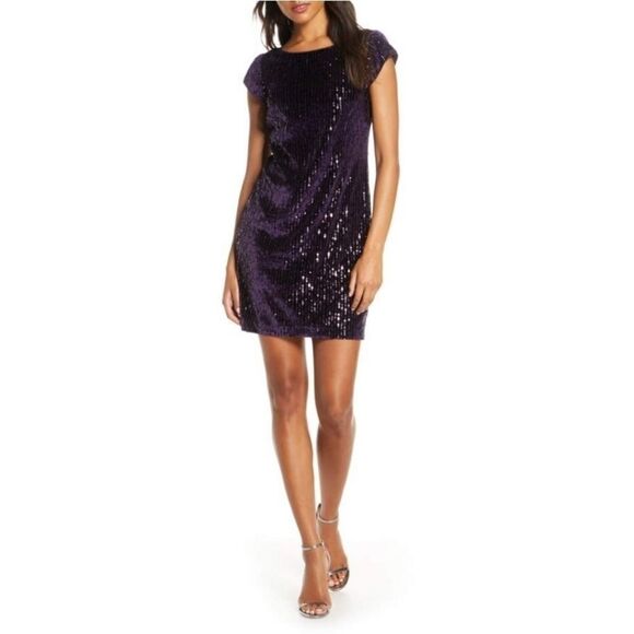 Eliza J Purple Plum Sparkle Sequin Cocktail Minidress 10 - Picture 9 of 9